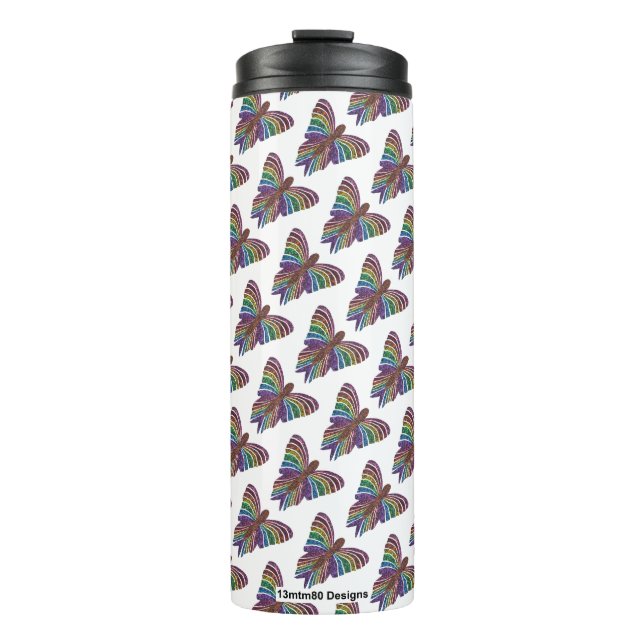 Rainbow Butterfly (white) - Thermal Tumbler (Front)