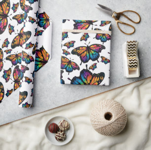 Rainbow Butterfly Wrapping Paper, Colorful Wrapping Paper
