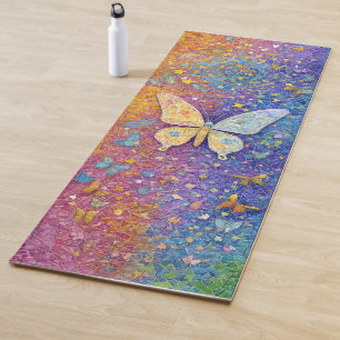 Rainbow Butterfly Yoga Mat Pretty Colorful Mosaic