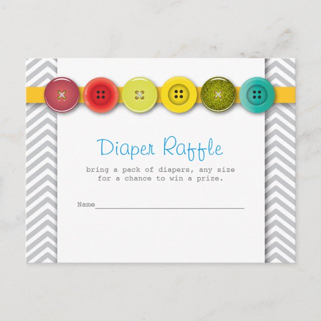 Rainbow Button Baby Shower Diaper Raffle Insert Invitation Postcard (Front)
