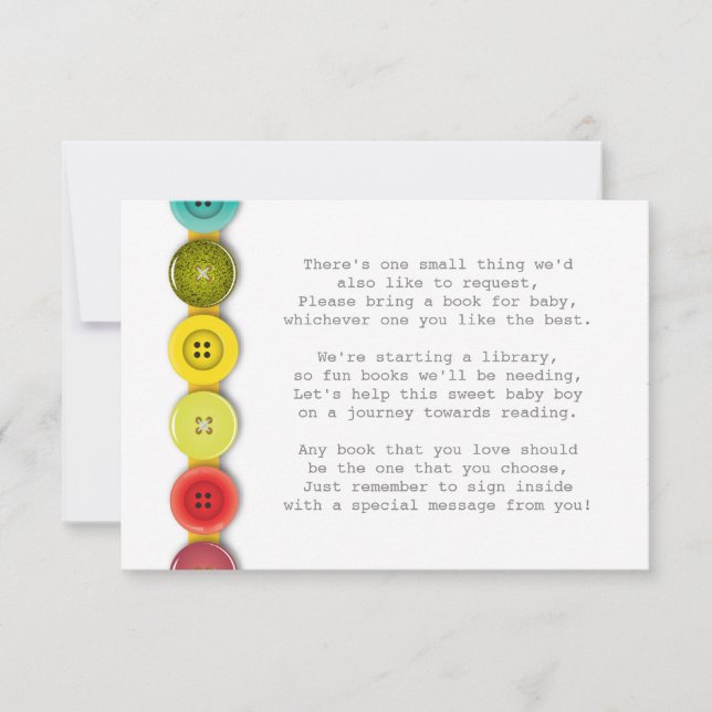 Rainbow Button Baby Shower Insert Card (Front)