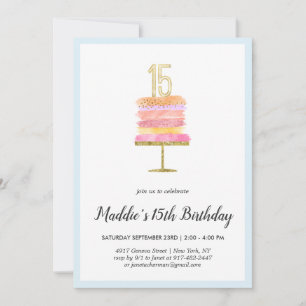 Rainbow Cake 15th Birthday Invitation