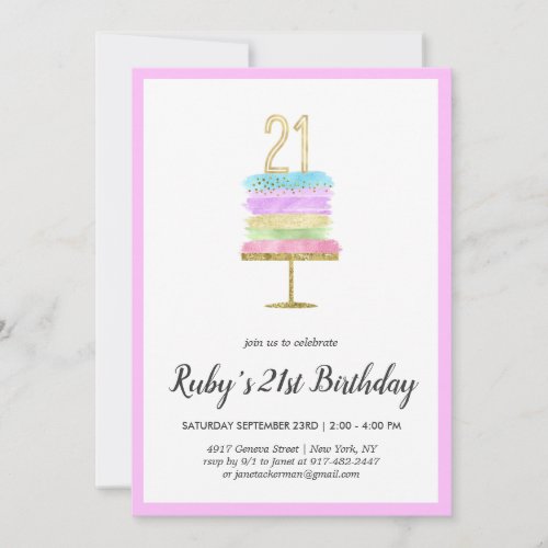 Rainbow Cake  21st Birthday Invitation