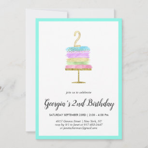 Rainbow Cake 2nd Birthday Invitation
