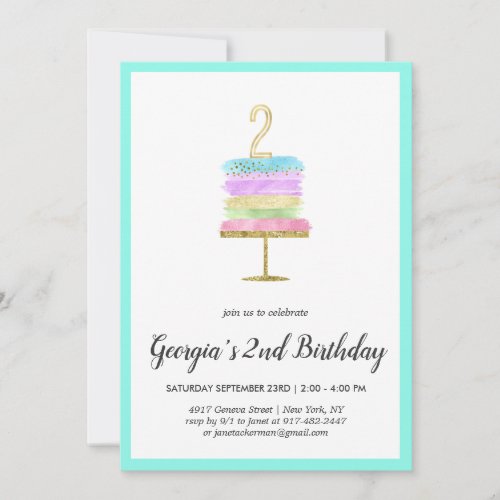 Rainbow Cake  2nd Birthday Invitation