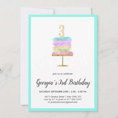 Rainbow Cake  3rd Birthday Invitation