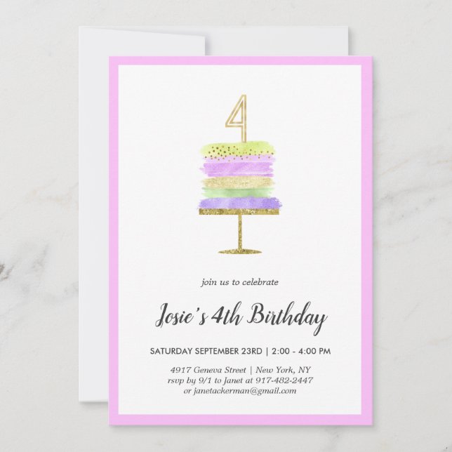 Rainbow Cake | 4th Birthday Invitation (Front)