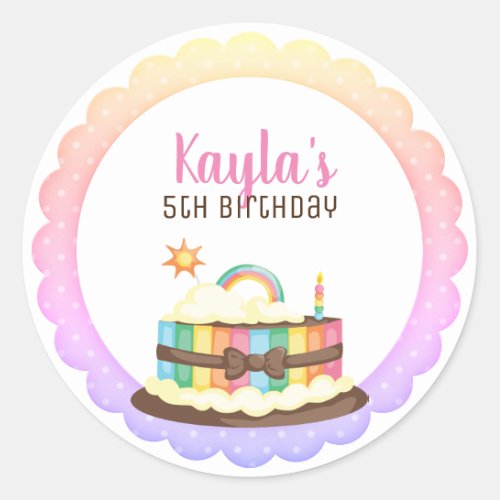 Rainbow cake birthday classic round sticker