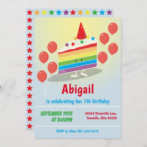 Rainbow Cake  Birthday Invitation