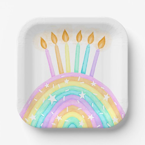 Rainbow Cake Birthday Party Paper Plates