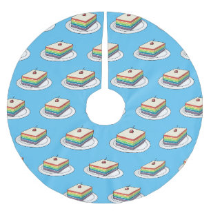 Rainbow cake cartoon illustration brushed polyester tree skirt