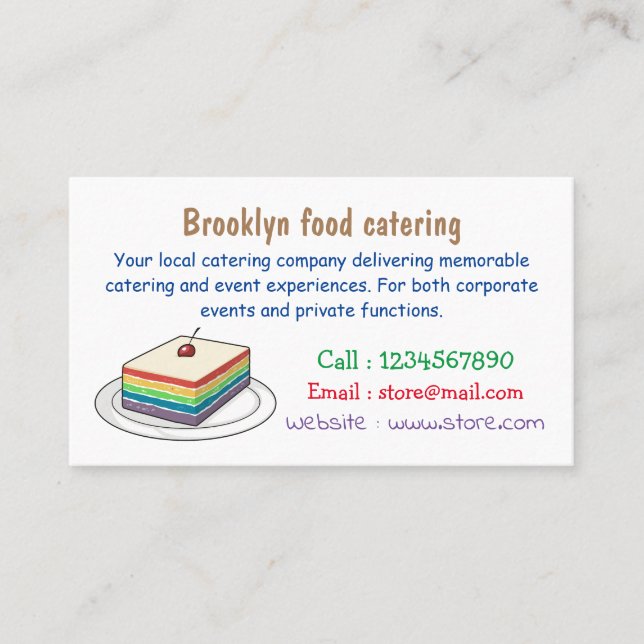 Rainbow cake cartoon illustration business card (Front)