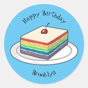 Rainbow cake cartoon illustration classic round sticker