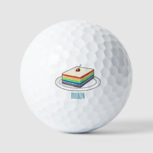 Rainbow cake cartoon illustration golf balls