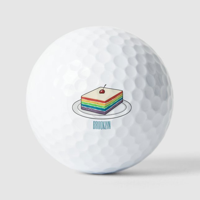 Rainbow cake cartoon illustration  golf balls (Front)