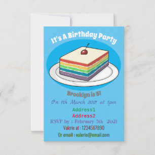 Rainbow cake cartoon illustration invitation