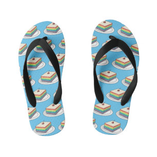 Rainbow cake cartoon illustration kid's flip flops