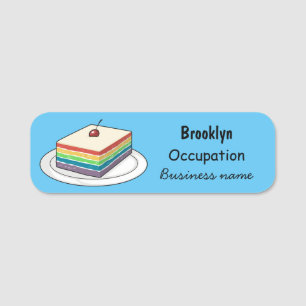 Rainbow cake cartoon illustration name tag
