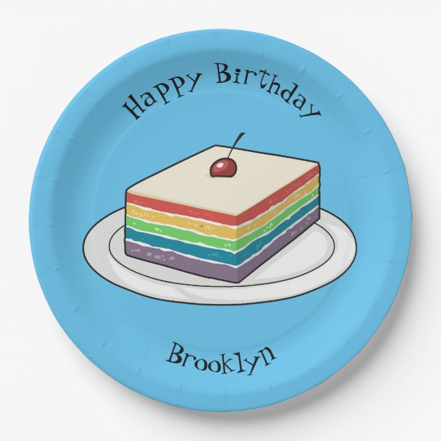 Rainbow cake cartoon illustration  paper plates (Front)