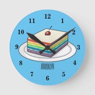 Rainbow cake cartoon illustration  round clock