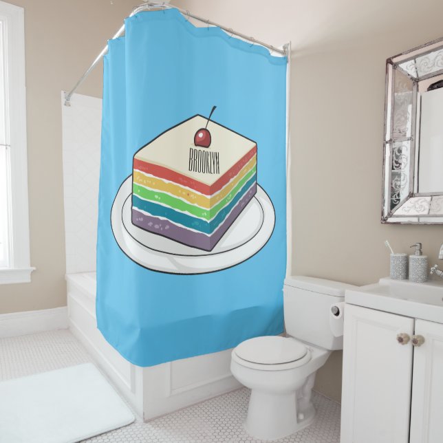 Rainbow cake cartoon illustration  shower curtain (In Situ)