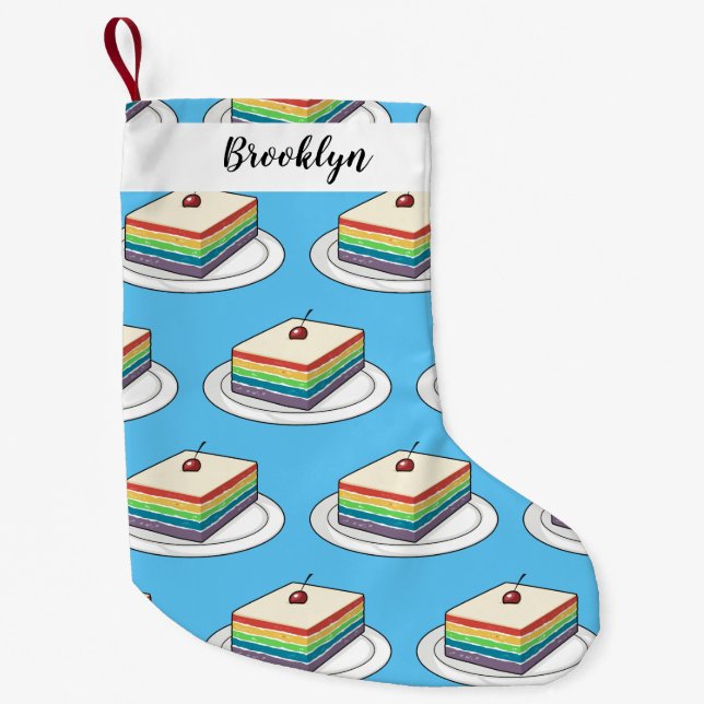 Rainbow cake cartoon illustration small christmas stocking (Front)