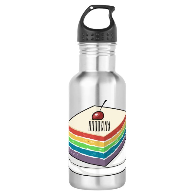 Rainbow cake cartoon illustration  stainless steel water bottle (Front)