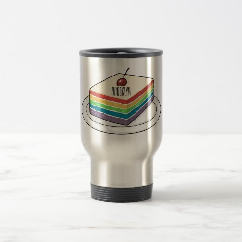 Rainbow cake cartoon illustration  travel mug