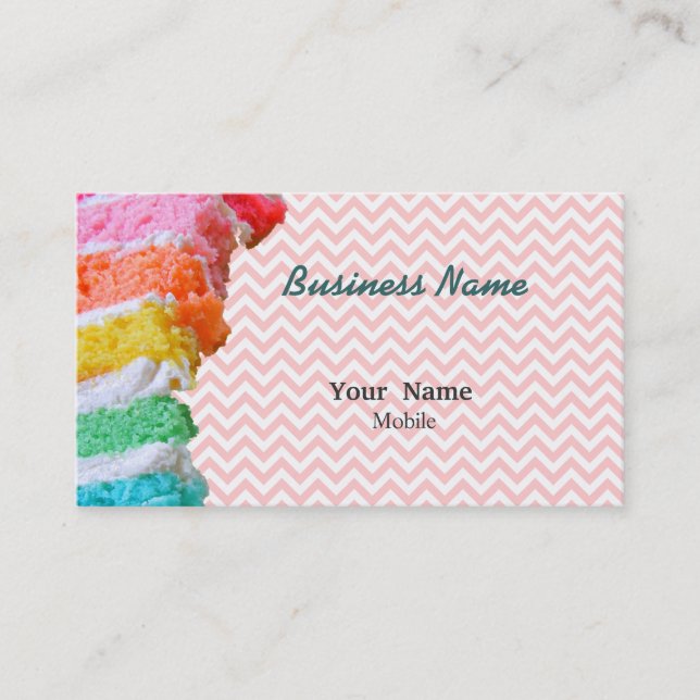 Rainbow Cake Chevron Pink Business Card (Front)