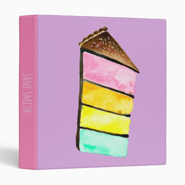Rainbow cake cute watercolor  3 ring binder (Front/Spine)
