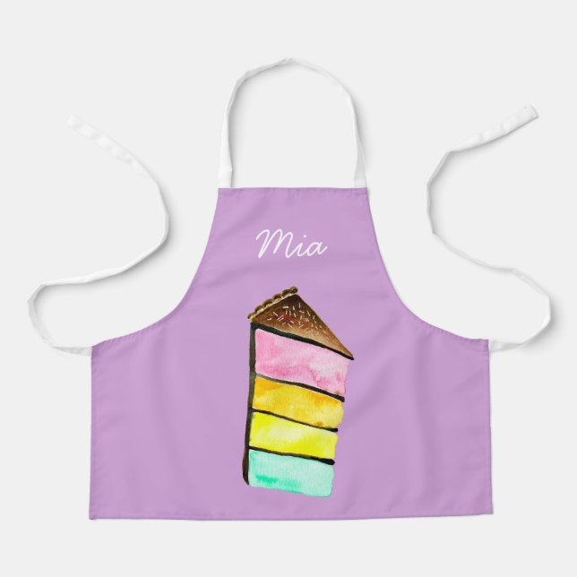 Rainbow cake cute watercolor  apron (Front)