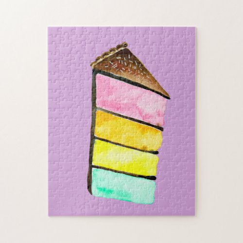 Rainbow cake cute watercolor  jigsaw puzzle