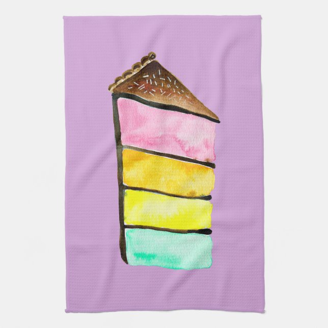 Rainbow cake cute watercolor  kitchen towel (Vertical)