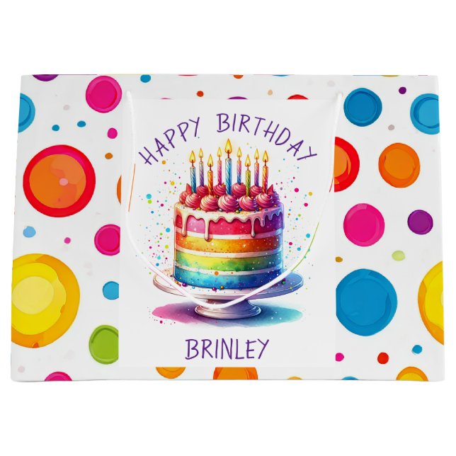 Rainbow Cake Happy Birthday Large Gift Bag (Front)