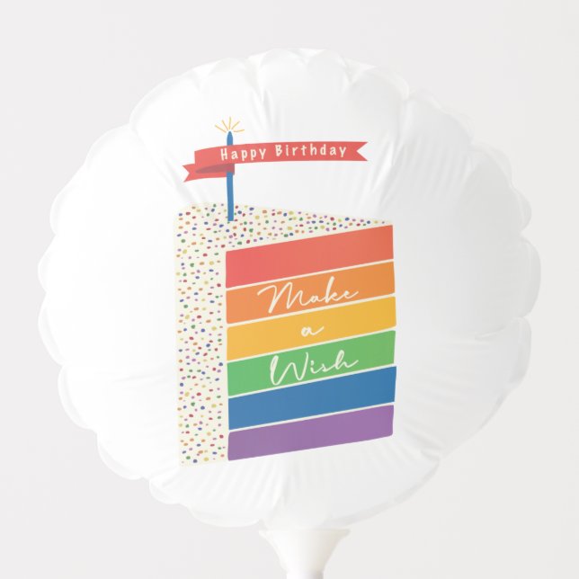 Rainbow Cake Happy Birthday Make a Wish  Balloon (Front)