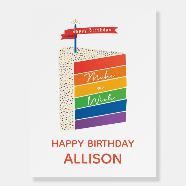 Rainbow Cake Happy Birthday Make a Wish Foam Board (Front)