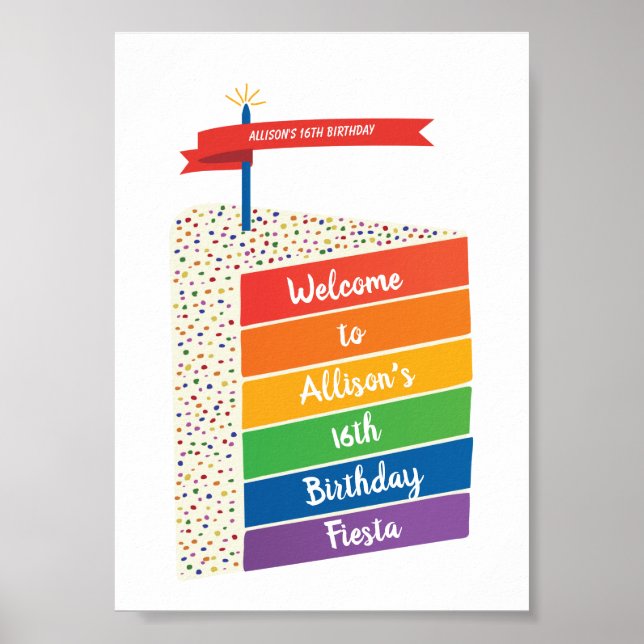 Rainbow Cake Happy Birthday Personalized Custom Poster (Front)