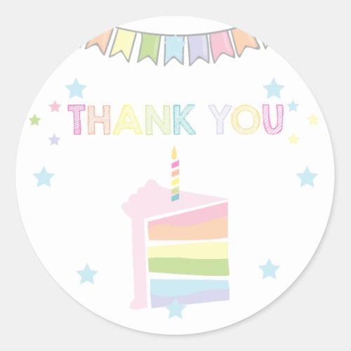Rainbow Cake Pastel Thank you Birthday Classic Round Sticker