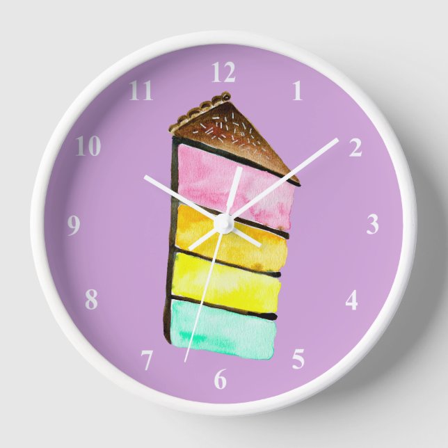 Rainbow Cake watercolor cute Clock (Front)