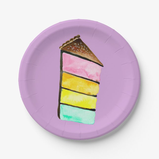 Rainbow Cake watercolor cute Paper Plates (Front)