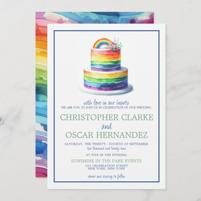 Rainbow Cake Wedding Invitation (Front/Back)