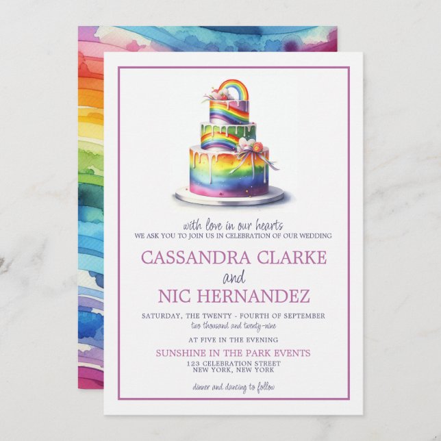 Rainbow Cake Wedding Invitation (Front/Back)