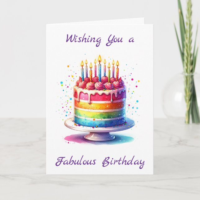 Rainbow Cake | Wishing you a Fabulous Birthday Card (Front)