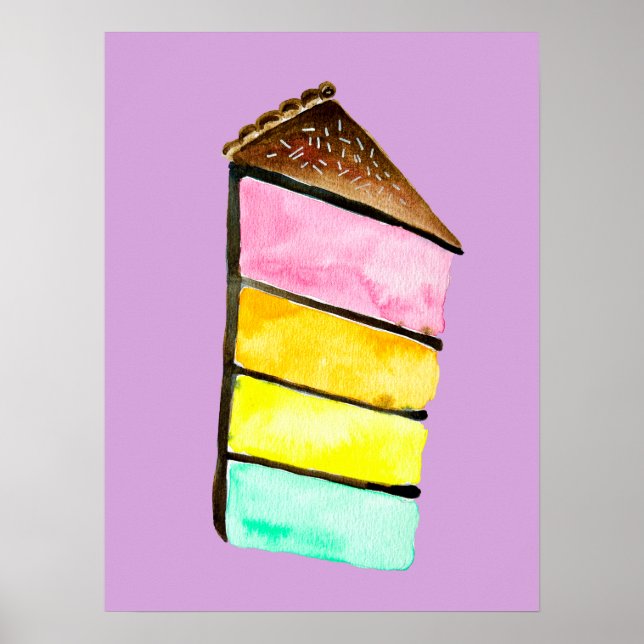 Rainbow cake yum watercolor cute art poster (Front)