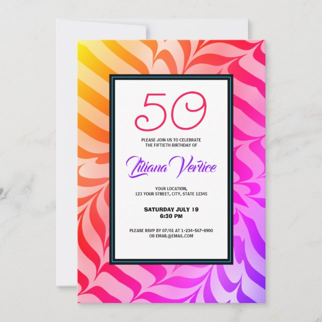 Rainbow Calligraphy Psychedelic Tiger Stripes Invitation (Front)