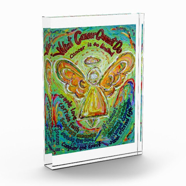 Rainbow Cancer Angel Art Custom Paperweight Award (Left)