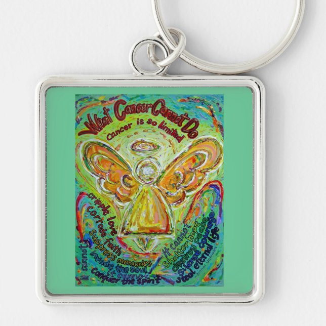 Rainbow Cancer Angel Painting Keychain Pendant (Front)