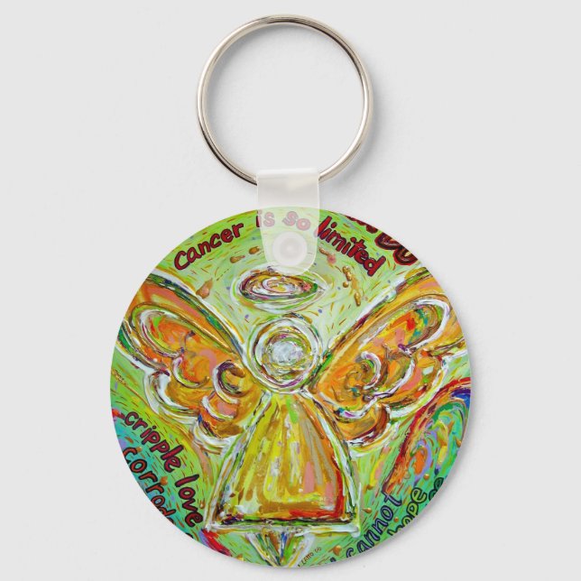 Rainbow Cancer Angel Painting Keychain Pendant (Front)