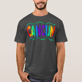Rainbow Cancun Meico Typography Ocean Waves T-Shirt