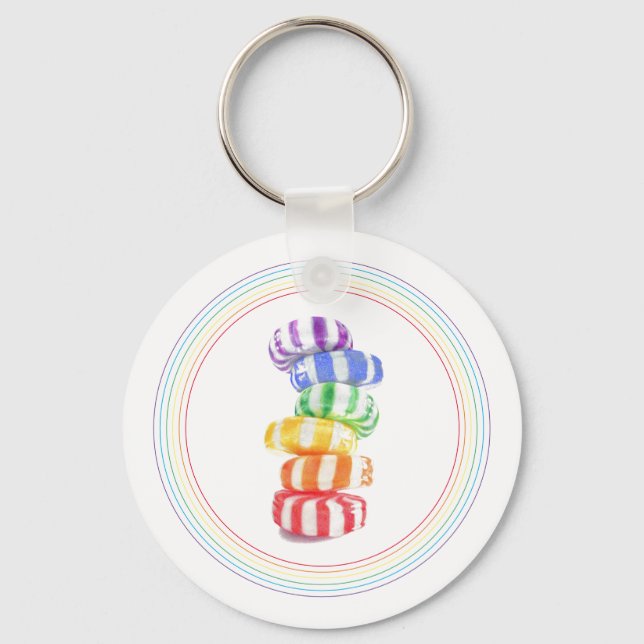 RAINBOW CANDY Aluminum Circle Keychain (Front)